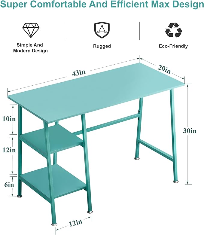 VECELO 43 Inch Computer, Writing Home Office Hutch Workstation with Shelf Storage Desk 43", Classic Blue - LeafyLoom