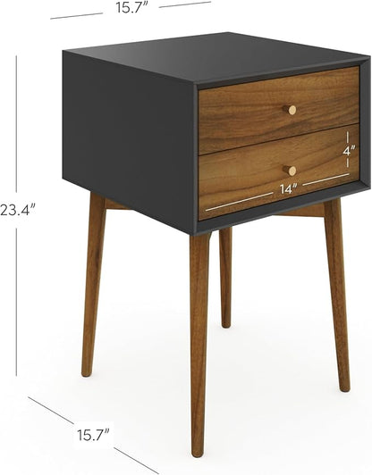 Nathan James Harper Modern Nightstand Side Accent or End Table with Storage Drawer, Set of 2, Black/Brown - LeafyLoom