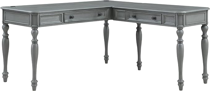 OSP Home Furnishings Country Meadows L-Shape Desk with 2 Full Drawers and Power Hub, Plantation Grey - LeafyLoom