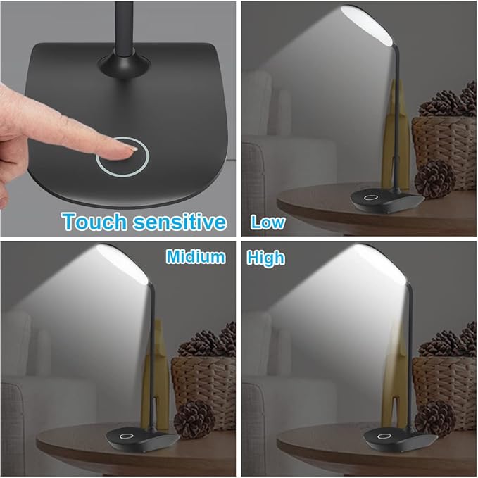 DEEPLITE LED Desk Lamp with Flexible Gooseneck 3 Level Brightness, Battery Operated Table Lamp 5W Touch Control, Compact Portable lamp for Dorm Study Office Bedroom, Eye-Caring and Energy Saving - LeafyLoom