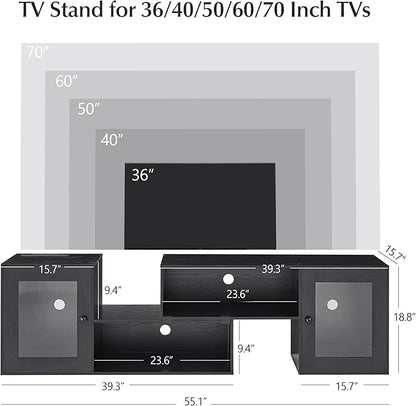 VECELO LED TV Stand for Televisions up to 70 Inchs Modern Entertainment Center with Storage Media Console with 23 Flashing Options and 4 Customizable Modes for Living Room, Bedroom, Black - LeafyLoom