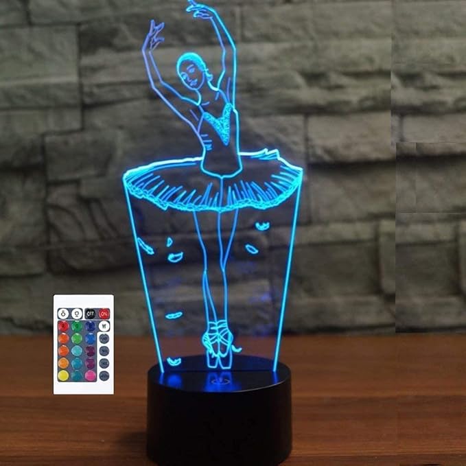 FXUS 3D Ballet Dancer Girl Lamp Night Light 16 Color Change LED Remote Control Table Desk Lamp Home Decoration Toy Birthday Xmas Kid Children Gift - LeafyLoom