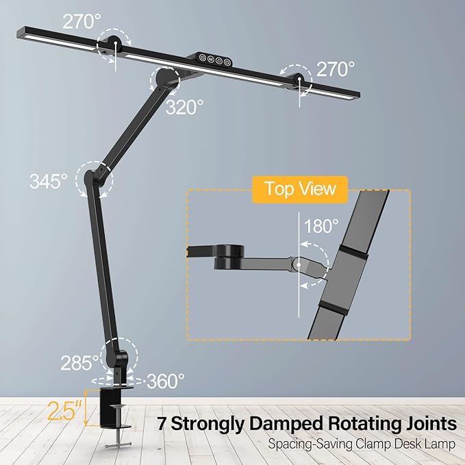 Micomlan Desk Lamp with Clamp, Architect Led Desk Lamp for Home Office with Remote Control, 24W Ultra Bright Auto Dimming Computer Desk Light Adjustable Table Light for Working Workbench - LeafyLoom