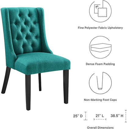 Modway Baronet Button Tufted Fabric, One Dining Chair, Teal - LeafyLoom