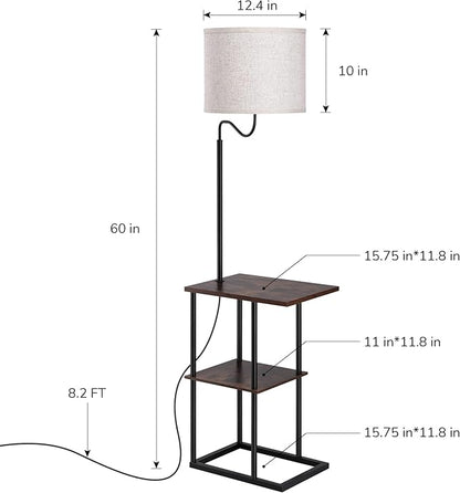 EDISHINE Floor Lamp with Table, Bedside End Table with Lamp, Reading Shelf Floor Lamp with Linen Shade, Narrow Nightstand with Shelves for Living Room, Bedroom, Office, Den, 60" - LeafyLoom