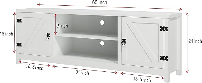 Panana Modern Farmhouse TV Stand, Entertainment Center for 70 inch TV with 2 Doors and Open Shelves for Living Room, Bedroom (White, 65 inch) - LeafyLoom