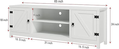 Panana Modern Farmhouse TV Stand, Entertainment Center for 70 inch TV with 2 Doors and Open Shelves for Living Room, Bedroom (White, 65 inch) - LeafyLoom