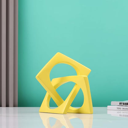 DOVDOV Geometric cube knot decorations, abstract geometric statue, yellow home decor accents for room office shelf coffee table entryway desktop small ornaments. - LeafyLoom