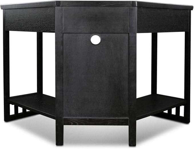 Leick Home 83430 Corner Computer/Writing Desk with Center Keyboard Drawer and Shelf, Black Oak - LeafyLoom