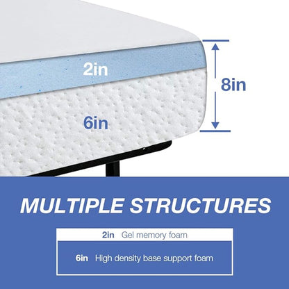 6/8/10/12 inch Gel Memory Foam Mattress for Cool Sleep & Pressure Relief, Medium Firm Mattresses CertiPUR-US Certified/Bed-in-a-Box/Pressure Relieving (8 in, Queen) - LeafyLoom