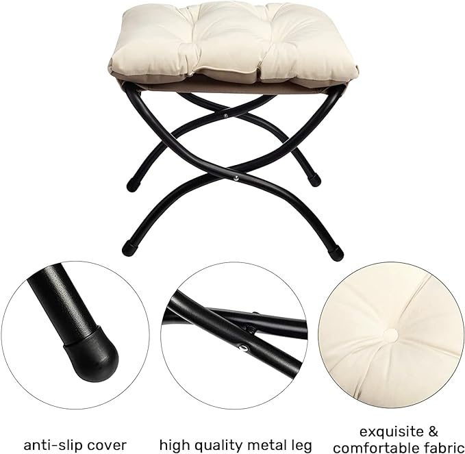 HollyHOME Fabric Lazy Chair with Foldable Ottoman, Accent Comfy Lounge Arm Chair and Folding Footrest Stool Set, Leisure Sofa Reading Chair and Footstool for Living Room, Bedroom, Dorm, Beige - LeafyLoom