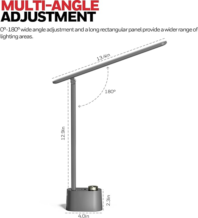 Honeywell HWT-H01 LED Desk Lamp Stepless Dimmable Table Lamp with USB A+C Dual Charging Port Eye-Caring Foldable Desk Light with 3 Color Modes for Home Office Bedroom Reading Study Sunturalux (Gray) - LeafyLoom