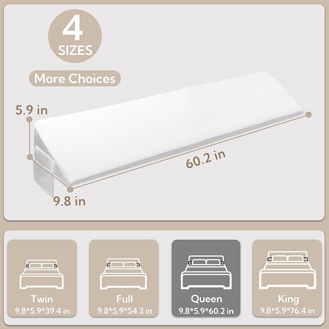 King Bed Wedge Pillow - Versatile Wedge Pillow Bed Gap Filler. Can Also be Used as a headboard Pillow, Mattress Wedge, and Bed Gap Filler(White 60"x10"x6") - LeafyLoom