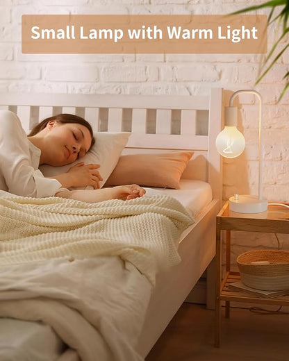 Industrial Small Table Lamp for Bedroom, Fully Dimmable Modern Beside Lamps with 2700K Warm Light Bulb for Kids Reading, White Nightstand Lamps for Living Room, Dorm,Home Office - LeafyLoom