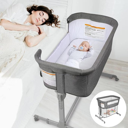 3 in 1 Baby Bassinet, Bedside Sleeper, & Playpen, Easy Folding Portable Crib (Grey)- KoolaBaby (Bassinet) - LeafyLoom