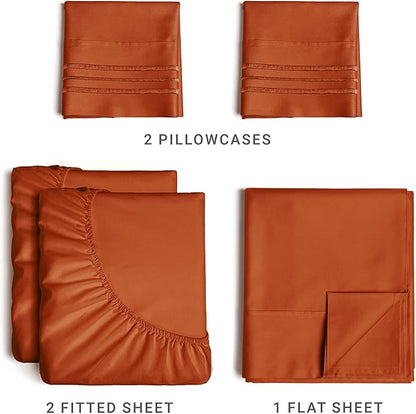 Split King Size 5 Piece Sheet Set - Comfy Breathable & Cooling Sheets - Hotel Luxury Bed Sheets for Women & Men - Deep Pockets, Easy-Fit, Soft & Wrinkle Free Sheets - Terracotta Oeko-Tex Bed Sheets - LeafyLoom