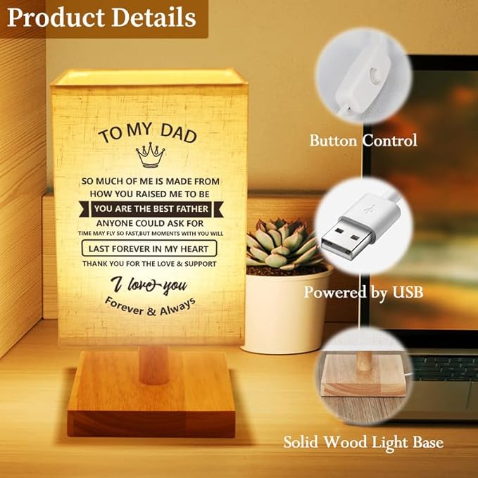 Welsky Dad Gifts from Daughter Son, Personalized Table Lamp Birthday Gifts for Dad, Dad Birthday, Christmas Presents from Kids - LeafyLoom