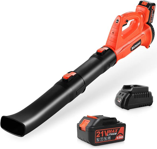 Cordless Leaf Blower - 21V Electric Yard Blower 350CFM 150MPH with 4.0Ah Battery & Charger, 6-Speed Adjustable for Lawn Care, Snow Blowing, Debris & Dust - LeafyLoom