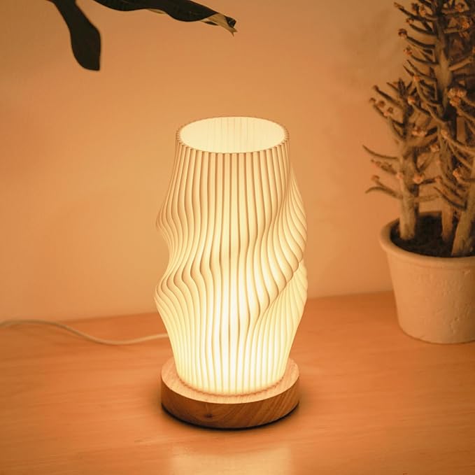 Bedside Lamps for Bedroom Nightstand Lamp,Vintage Style Striped Small Night Light Lamp,Gold Mini Modern Lamp with Woodbase,Gold Mini Table Lamp LED Lights for Living Room,Dorm,Kids Room,Office - LeafyLoom