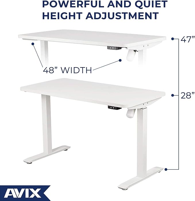 AVIX Whole Piece Electric Standing Desk, 48 x 24 Inches Height Adjustable Desk, Sit Stand Desk Home Office Desks, White - LeafyLoom