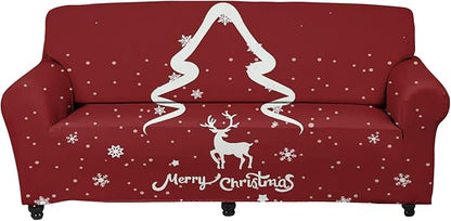 FKELYI Super Stretch Sofa Slipcover Christmas Reindeer Snowflake Printed Sofa Couch Cover Washable Furniture Protector with Elastic Bottom-L FKELYI