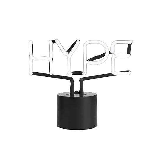 Amped & Co HYPE Real Neon Light Novelty Desk Lamp, Large 9.6x8.3", White Glow - LeafyLoom