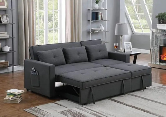 3 in 1 Convertible Sleeper Sofa Bed, Pull Out Couch with 3 Level Adjust Backrest, Futon Loveseat Chaise Lounge with Side Pockets and Throw Pillows for Living Room Office, Dark Gray 79.75" - LeafyLoom