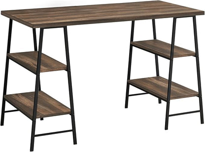 Monarch Specialties 7525 Computer Desk, Home Office, Laptop, Storage Shelves, 48" L, Work, Metal, Laminate, Black, Contemporary, Modern Desk-48, 47.25" L x 23.75" W x 30" H, Brown Reclaimed Wood-Look - LeafyLoom