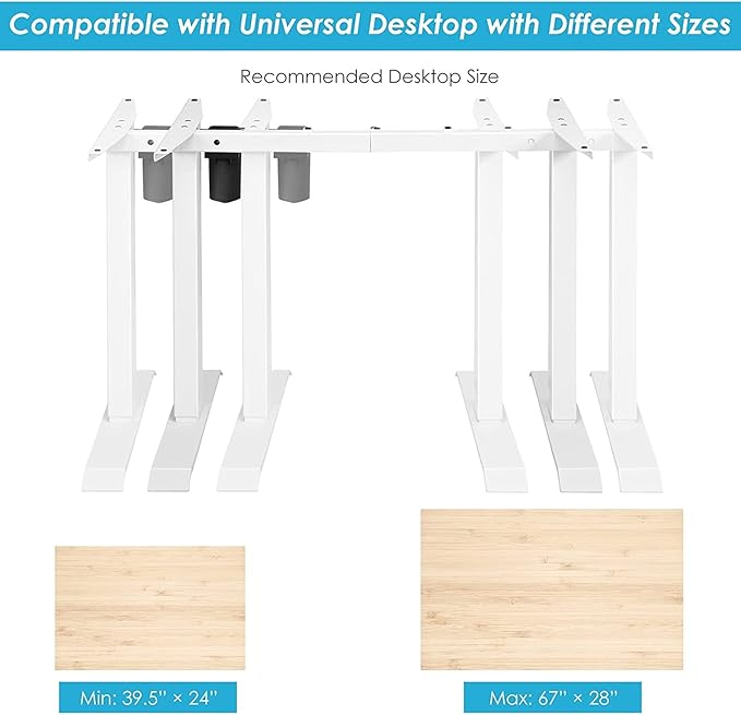 Electric, Single Motor Height Adjustable 2 Button Controller, Table Base for Work Home Office Computer Workstation Standing Desk Frame, White - LeafyLoom