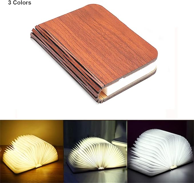 Folding Book Lamp Novelty Wooden Table Lamp Portable Desk Light LED Paper Lantern with USB Rechargeable for Gift Home Office Decor - LeafyLoom