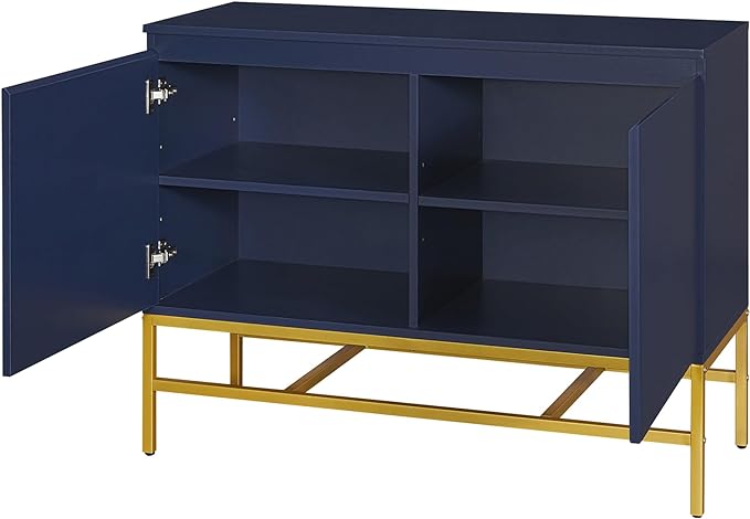 39.4" Minimalist & Luxury Two Door Sideboard with Gold Metal Legs,Freestandin Storage Buffet Cabinet,w/Adjustable Shelves,for Living, Dining Room,Entrance Passage,Navy - LeafyLoom