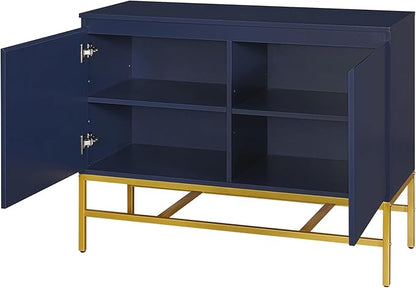 39.4" Minimalist & Luxury Two Door Sideboard with Gold Metal Legs,Freestandin Storage Buffet Cabinet,w/Adjustable Shelves,for Living, Dining Room,Entrance Passage,Navy - LeafyLoom