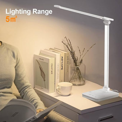 Desk Lamp Eye-Caring LED Table Lamp Dimmable Bedside Lamp with 2 USB Charging Ports and 10 Brightness Levels x 5 Colour Modes Touch Control Daylight Lamp for Office, Bedside, Reading- Auto Timer - LeafyLoom