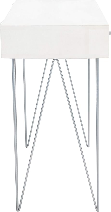 Safavieh Home Office Collection Marigold White Wash and Silver 1-Drawer Hairpin Leg Desk, 0 - LeafyLoom