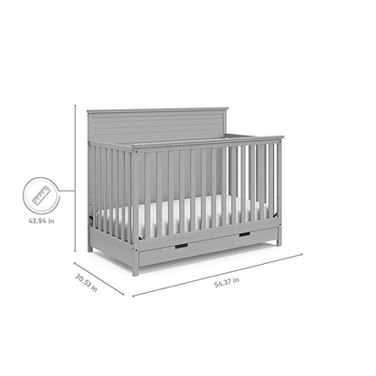 STORKCRAFT Homestead 5-in-1 Convertible Crib with Drawer (Pebble Gray) – GREENGUARD Gold Certified, Crib with Drawer Combo, includes Nursery Storage Drawer, Converts to Toddler Bed and Full-Size Bed - LeafyLoom