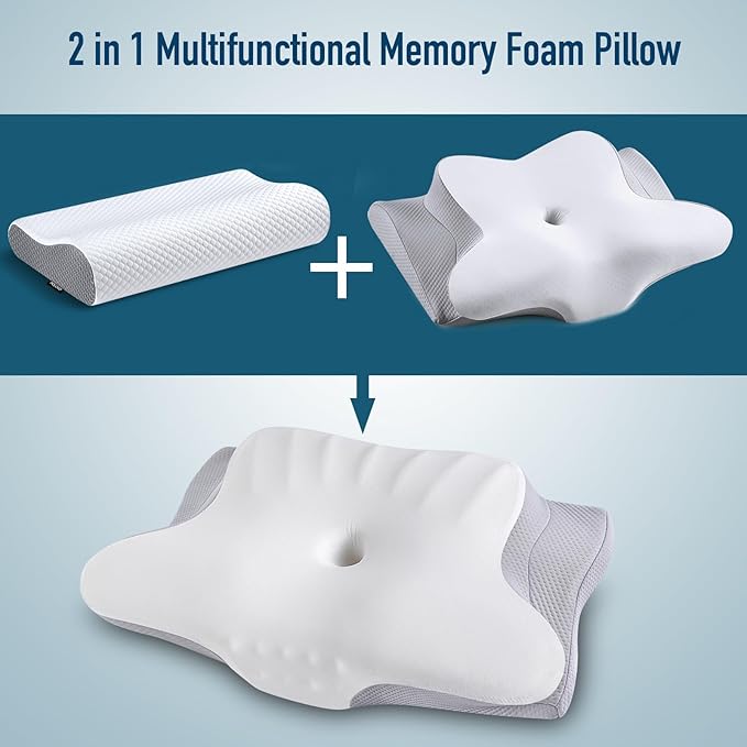 Cervical Neck Pillow Memory Foam Pillows Cooling Pillow for Neck Pain Relief, Ergonomic Orthopedic Neck Support Contour Bed Pillow for Side Back Stomach Sleepers with Washable Ice Silk Pillowcase - LeafyLoom