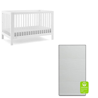 babyGap by Delta Children Charlie 6-in-1 Convertible Crib TrueSleep Crib and Toddler Mattress (Bundle), Bianca White - LeafyLoom