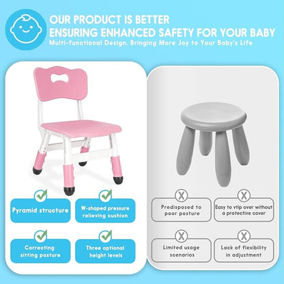 Kids Chair Height Adjustable Toddler Chair Max Load 220LBS Plastic Indoor Outdoor Chair for Children Age 1-6 School Home Daycare Use Pink - LeafyLoom