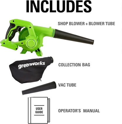 Greenworks 24V (90 MPH / 180 CFM / 125+ Compatible Tools) Cordless Shop Blower, Tool Only - LeafyLoom