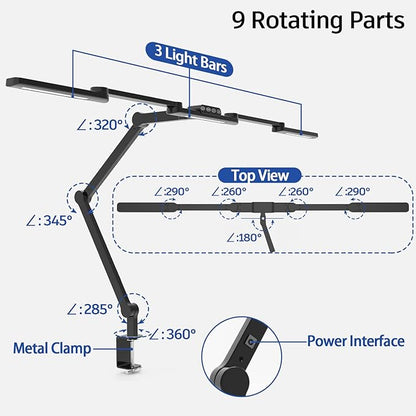 LED Desk Lamp with Clamp, 41.5" Clamp on Architect Desk Lamp for Home Office, 24W Bright Tall Computer LED Desk Light Clip on Office Lamp Adjustable Overhead Table Light for Work Craft - LeafyLoom