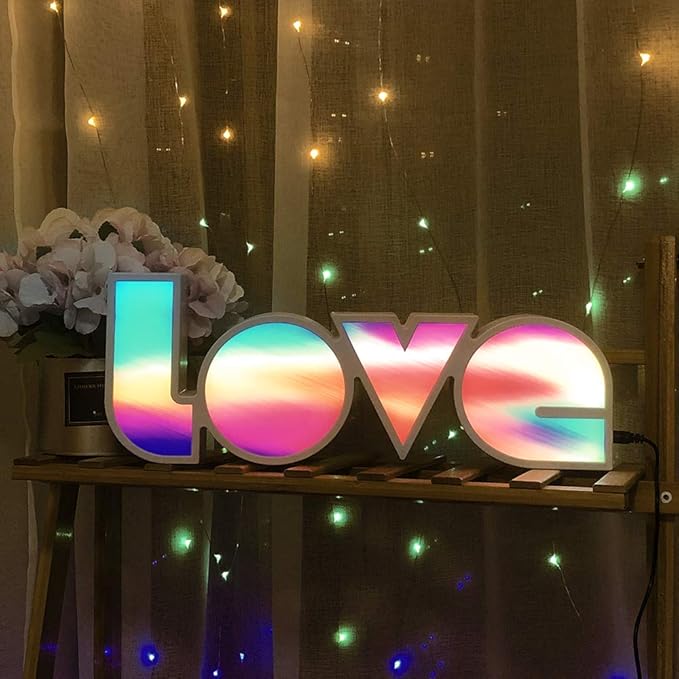 GUOCHENG LED Love Sign Lights - Love Marquee Signs Lamp Battery&USB Power Love Letters Decoration for Home Children Kids Bedroom Nursery,Valentine's Day Gifts(Colorful) - LeafyLoom