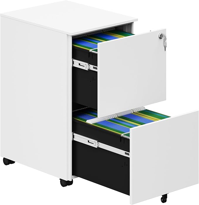 YITAHOME 2-Drawer Mobile File Cabinet with Lock, 18.9” Deep Office Filing Cabinet for Legal/Letter, Pre-Assembled Vertical Metal File Cabinet Except Wheels Under Desk White - LeafyLoom