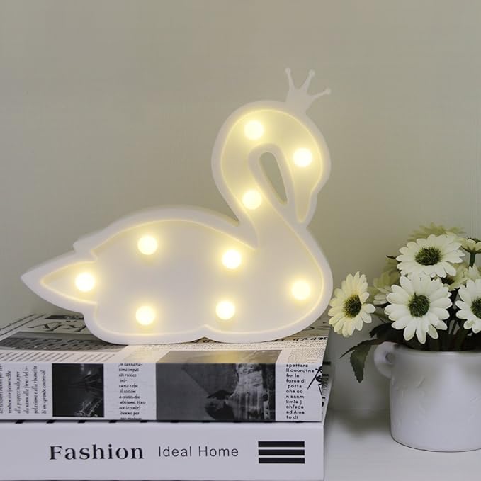 GUOCHENG Swan Marquee Light Decor Light LED Night Light Battery Operated Table Lamps on Wall for Party Children Kids Bedroom Lighting Decoration, Birthday Christmas Gifts for Kids (White Swan) - LeafyLoom