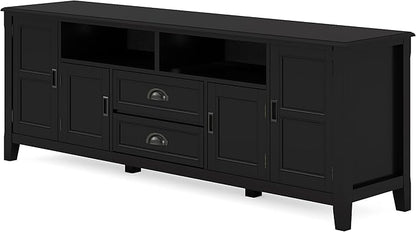 SIMPLIHOME Burlington SOLID WOOD 72 Inch Wide Transitional TV Media Stand in Black for TVs up to 80 Inches, For the Living Room and Entertainment Center - LeafyLoom