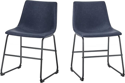 Walker Edison Douglas Urban Industrial Faux Leather Armless Dining Chair Set of 2 and Bar Chair Set of 2, Navy Blue - LeafyLoom