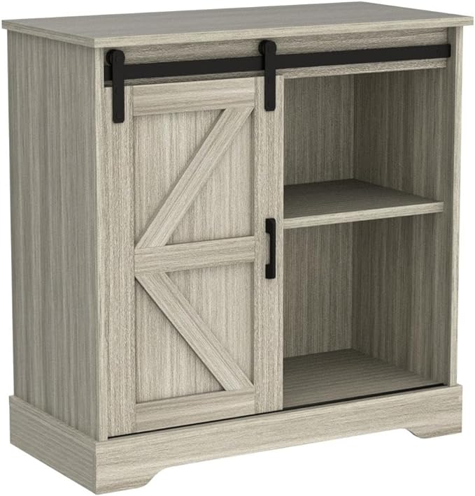 Panana Sliding Barn Door Buffet Sideboard Storage Cabinet Coffee Bar Kitchen Farmhouse Style (Oak) - LeafyLoom