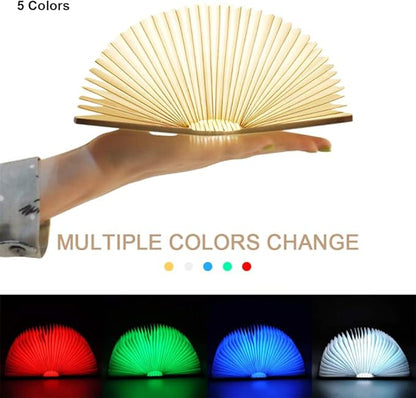 Folding Book Lamp Novelty Wooden Table Lamp Portable Desk Light LED Paper Lantern with USB Rechargeable for Gift Home Office Decor - LeafyLoom