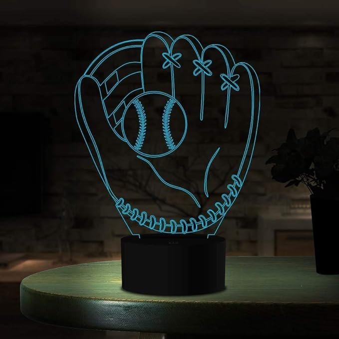 3D Illusion Desk Lamp Baseball Glove Model, LED USB Touch Button 7 Color Changing Lights Night Light for Baby Nursery, Best Gift Toys for Kids Friends Birthday Home Bedroom Decor Lighting - LeafyLoom