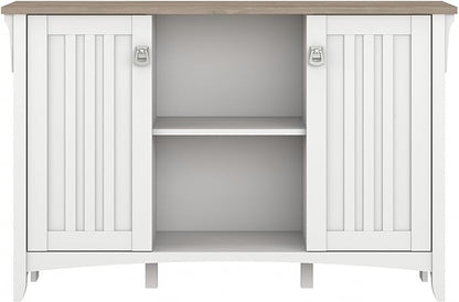 Bush Furniture Salinas Accent Storage Cabinet with Doors in Pure White and Shiplap Gray - LeafyLoom