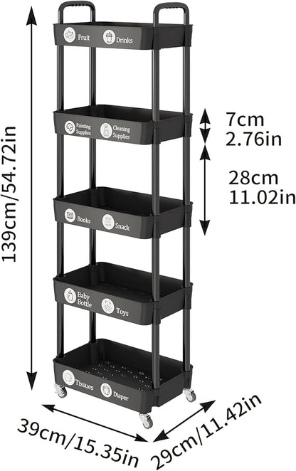 Storage Cart,Multifunction Utility Rolling Cart Kitchen Storage Organizer,Mobile Shelving Unit Cart with Lockable Wheels for Bathroom,Laundry,with Classified Stickers - LeafyLoom